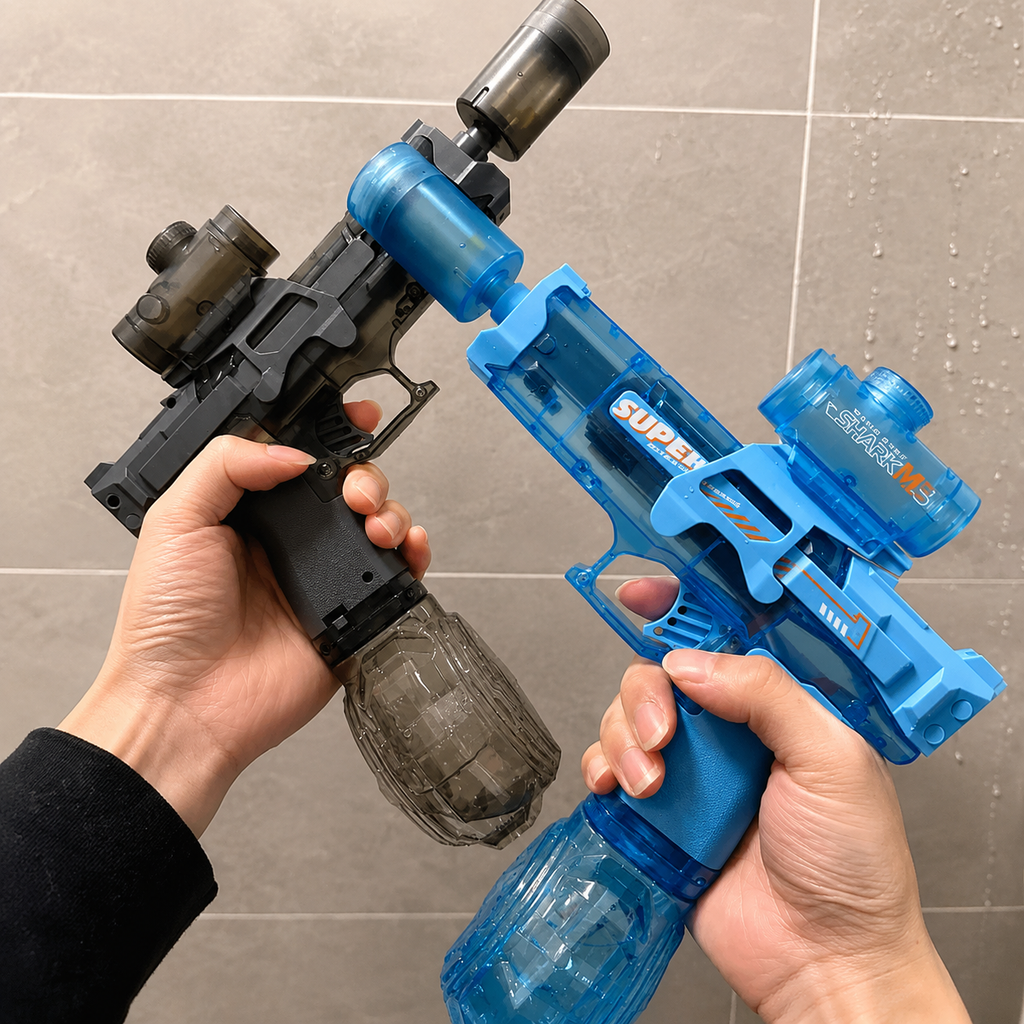 Pistola de Agua Eléctrica con Fuego y Luces RGB | Retroceso Automático | La Más Potente para Batallas de Verano en Playa y Piscina