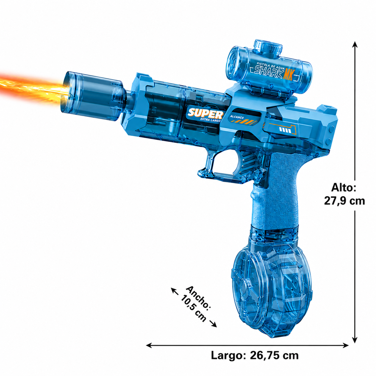 Pistola de Agua Eléctrica con Fuego y Luces RGB | Retroceso Automático | La Más Potente para Batallas de Verano en Playa y Piscina